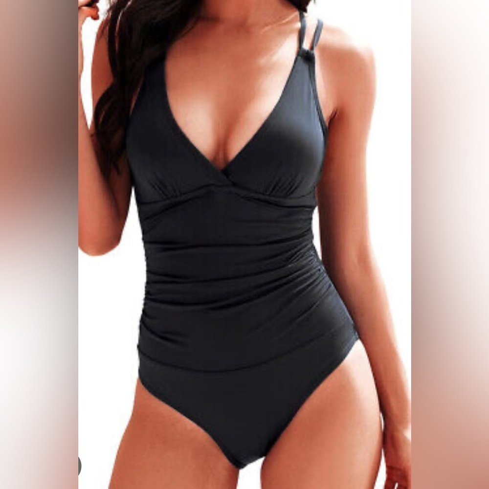 Black Swimsuit Lace Up Open Back Size Large NWT‎